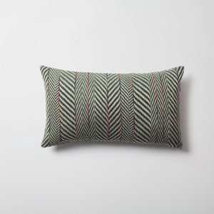 Emerald Green Linen Lumbar Pillow Cover: Modern Herringbone Stripe, 12x20