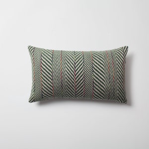 Emerald Green Linen Modern Herringbone Colorful Stripe Patterned  Woven Luxury Decorative 12x20 Lumbar Rectangle Throw Pillow Cover Case