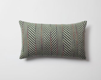 Emerald Green Linen Modern Herringbone Colorful Stripe Patterned  Woven Luxury Decorative 12x20 Lumbar Rectangle Throw Pillow Cover Case