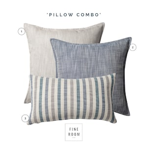 Linen Pillow Cover Set of 3: Navy Blue Stripe Woven Throw Pillows