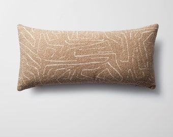Abstract Pattern Throw Pillow Cover: Camel & White Jacquard