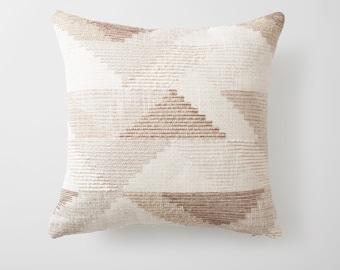 Neutral Textured Geometric Pattern Handwoven Style Fabric Square Natural Decorative Throw Pillow Case