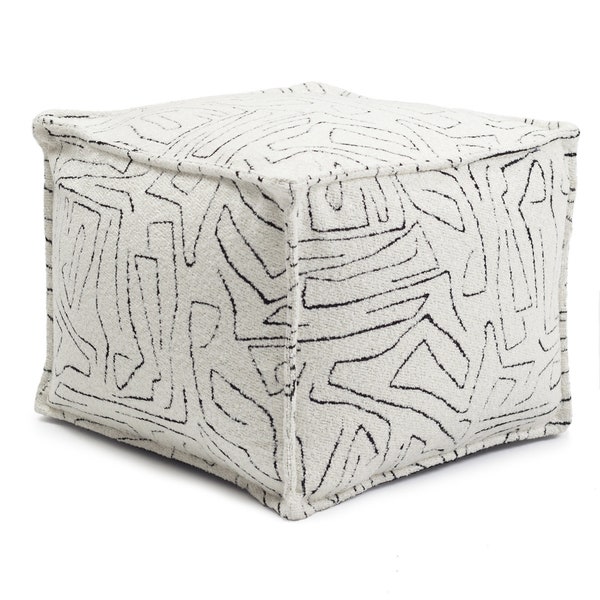 Blanc et beige Minimal Design abstrait à motifs, tissu tissé, pouf ottoman carré confortable fait à la main, pouf Pouf Cover