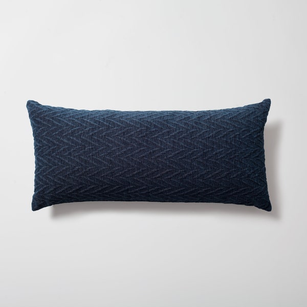Navy Blue Zigzag Chevron Embosed Textured Solid Plain Woven Pillows Modern Decorative 14x28 inches Lumbar Rectangle Throw Pillow Cover Case
