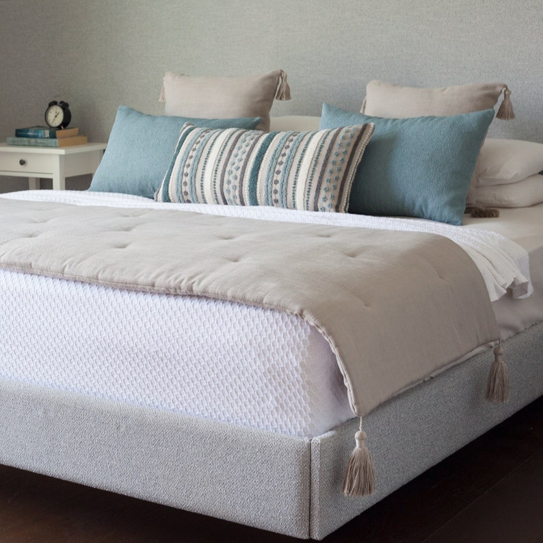 Bed Scarf Bedding Bed Runner With Tassels Woven Linen Fabric Etsy