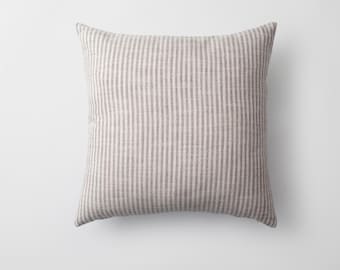 Gray and White Striped Woven Pillow Cover: Boho Neutral Decor