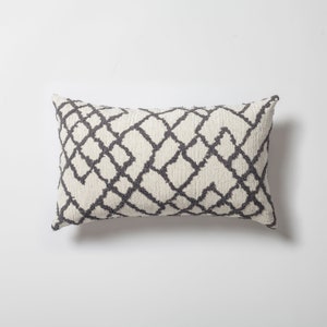 Boho Kilim Lumbar Pillow Cover: Anthracite & White Woven Jacquard (12x20)
