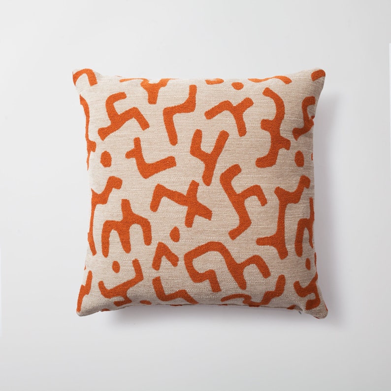 African Mudcloth Bogolan Pattern Decorative Throw Pillow Covers Burnt Orange Woven Jacquard Fabric Sofa Pillowcases 50x50 cm 20x20 inches image 1