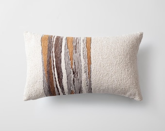 Boho Mustard Yellow Lumbar Pillow Cover: Handwoven Abstract Design