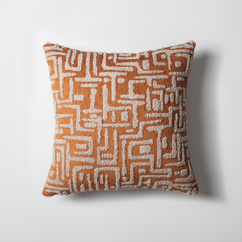 Burnt Orange 'Set of 3' Throw Pillowcases,Square Solid, Mudcloth Pattern,Herringbone Lumbar Design, Woven, Sofa, Bed Cushion Pillow Covers image 4