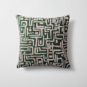 Emerald Dark Green Throw Pillow Cover, Midcentury Modern Geometric Patterned, Woven Plush Luxury Fabric, 18x18 Case