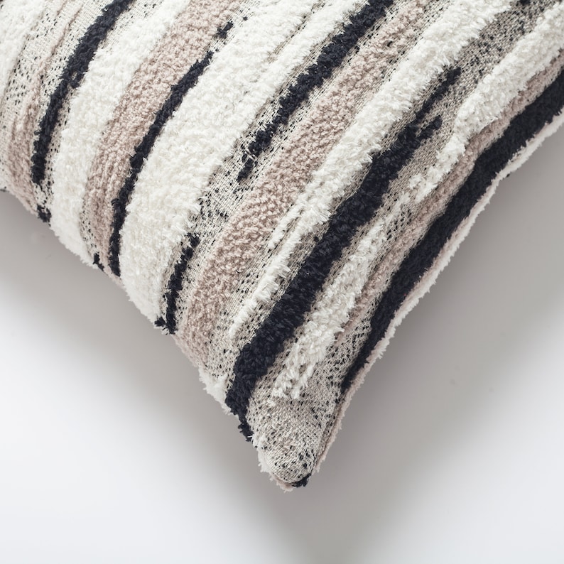Black White and Beige Pillow Cover Hand Woven Style Tufted Etsy