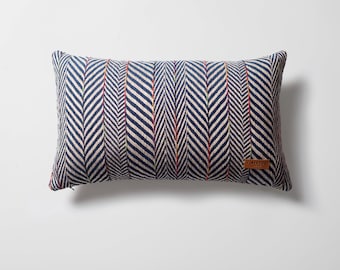 Navy Blue Linen Lumbar Pillow Cover: Herringbone Stripe, 12x20 Accent