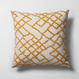 Boho Kilim Lumbar Pillow Cover: Yellow & White Woven Jacquard (20x20)