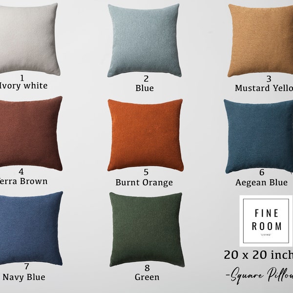 Solid Color Burnt Orange-Mustard-White-Green-Brown-Terra-Navy Blue Bouclet Woven Square 20x20 Pillows Decoration Throw Pillow Cover Case