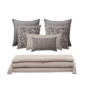 Woven Linen Bed Scarf with Tassels & Throw Pillow Set