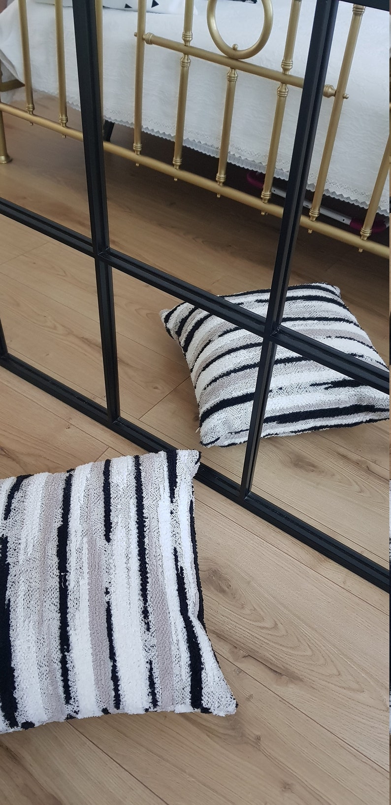 Black White and Beige Pillow Cover Hand Woven Style Tufted Etsy