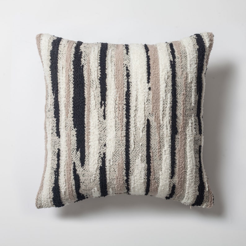 Black White and Beige Pillow Cover Hand Woven Style Tufted Etsy