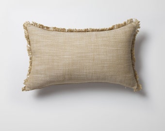 Yellow Linen Natural Tassel Trim Decorative Pillow Covers 12x20 inch 30x50 cm Lumbar Rectangle Home Decor Coastal Throw Pillow Cover Case
