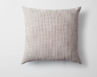 Brown Striped Pillowcases , Neutral 18x18 Pillow Cover, %100 Natural Woven Stripe Fabrics Square Cushion