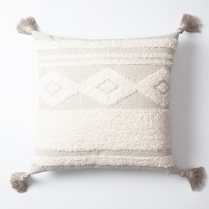 Boho Throw Pillow Cover: Cream Plush, Striped Kilim Design