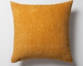 Yellow Plush Tufted Throw Pillow Cover: Modern Woven Texture (20x20)