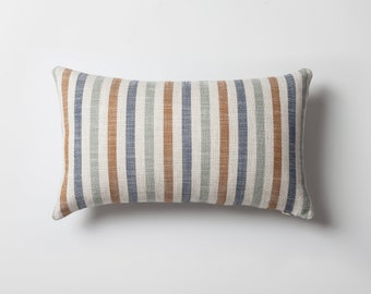 Linen Orange Navy Blue Natural Fabric Modern Striped Colorful Woven Decorative Pillows 12x20 Lumbar Rectangle Throw Pillow Cover Case Set