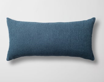 Aegean Blue Plain Bouclet Textured Woven Rectangle Modern Designer Fabric Lumbar 14x28 inch Boho Decoration Throw Pillow Cover Case