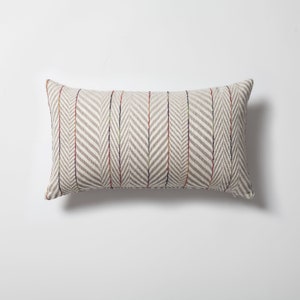 Mustard Yellow Grey White Striped Lumbar Pillows Linen Textured