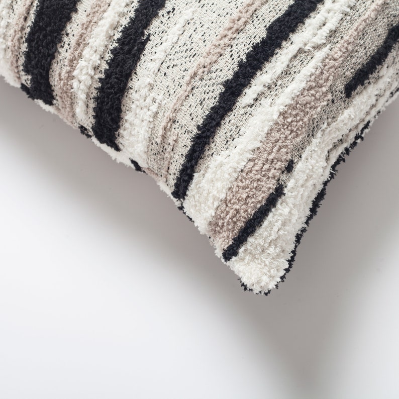 Black White and Beige Pillow Cover Hand Woven Style Tufted Etsy