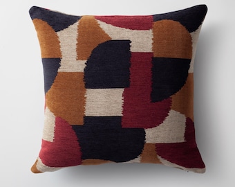 Bauhaus Pillow Cover: Burgundy Brown Geometric Jacquard Throw Cushion
