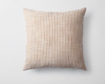 Mustard Yellow Striped Neutral 18x18 Pillow Cover, %100 Natural Woven Striped Fabrics Square Pillowcases