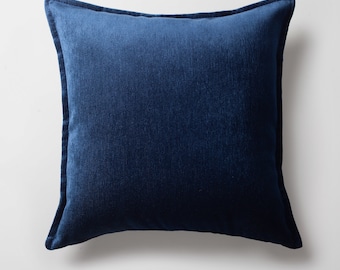 Navy Blue Velvet Pillow Cover: Flange Edge Accent Cushion