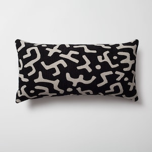 Bogolan Mudcloth Lumbar Pillow Cover: Black Tribal Jacquard, Boho Decor