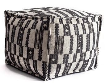Ottoman Pouf Pouffe  Chair Anthracite White Footstool Kilim Ethnic Style Woven Tufted Cozy Moroccan Deco Square Handmade Poof Pouffe Cover