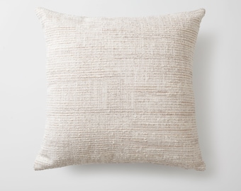 Neutral Textured Handwoven Pillow Cover: Beige & White Fabric