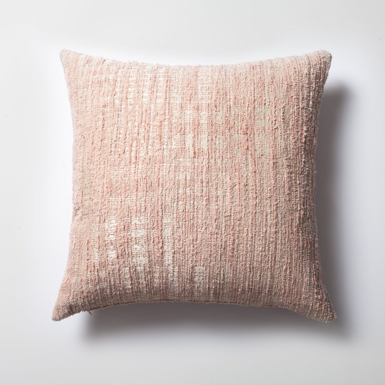 Powder Pink Plush Tweed Jacquard Tufted Abstract Woven 20x20 12x20 Throw Decorative Lumbar Home Decor Kid's Room Textured Pillow Cover Case Pink and Beige