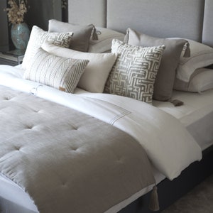 Woven Linen Bed Scarf with Tassels & Throw Pillow Set