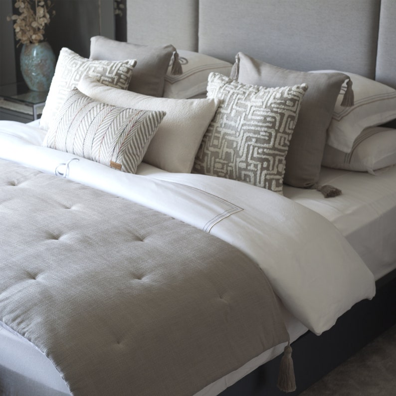 Bed Scarf Bedding Bed Runner With Tassels Woven Linen Fabric Etsy