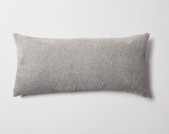 Funda de almohada lumbar de felpa gris plateada: moderna manta tejida estilo bohemio (35 x 71 cm)