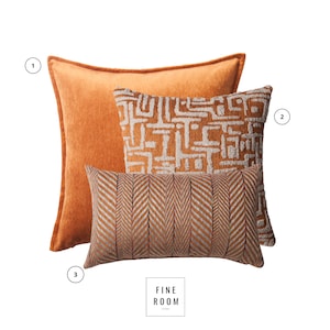 Burnt Orange 'Set of 3' Throw Pillowcases,Square Solid, Mudcloth Pattern,Herringbone Lumbar Design, Woven, Sofa, Bed Cushion Pillow Covers image 2