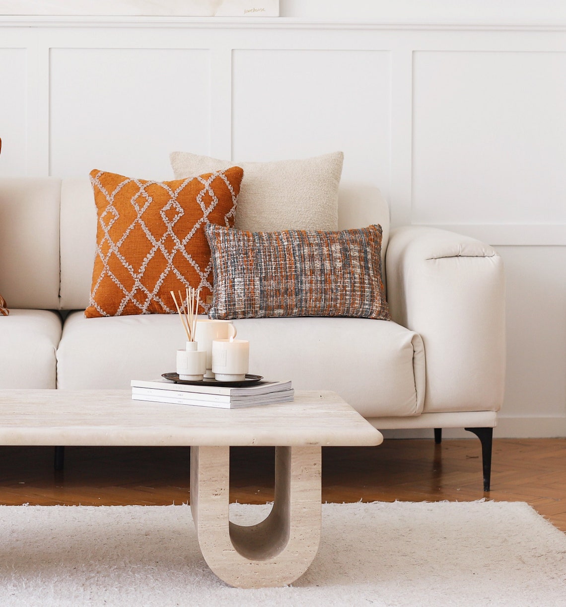 Burnt Orange Beige Modern Mudcloth Tufted Rust Geometric - Etsy