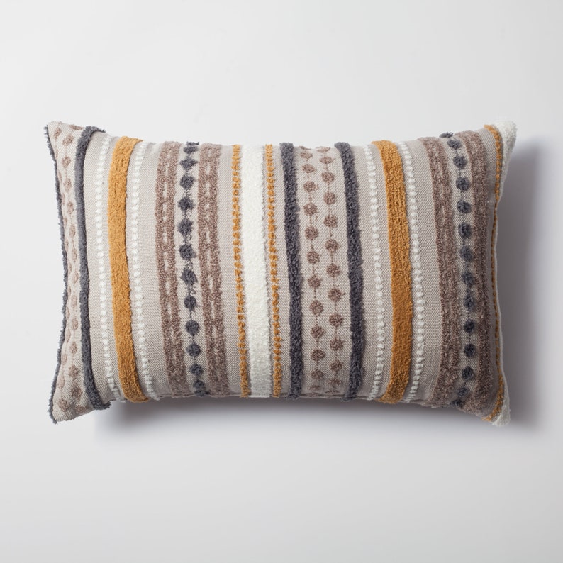 Mustard Yellow Grey White Striped Lumbar Pillows Linen Etsy UK