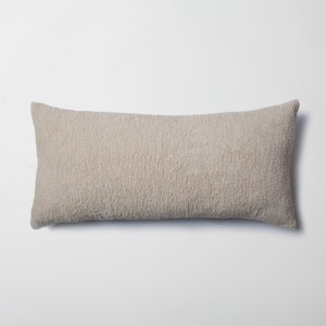 Beige Plush Tufted Lumbar Pillow Cover: Modern Boho Woven Accent (14x28 inches)