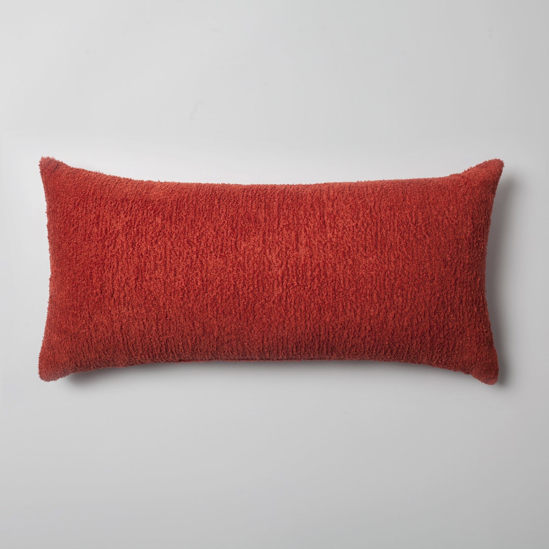 Brick Red Extra Long King Size Bed Lumbar Decorative Pillow Cover, Oversized Options, Soft Plush