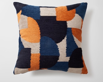 Bauhaus Burnt Orange Pillow Cover: Modern Geometric Jacquard Cushion