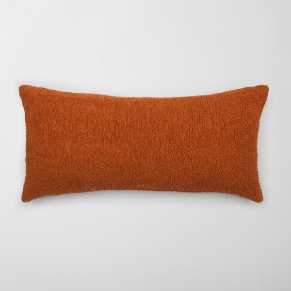 Burnt Orange Extra Long King Size Bed Lumbar Decorative Pillow, Oversized Options, Soft Plush Tufted Woven Designer Fabric Pillowcases