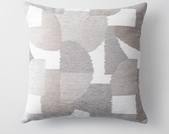 Bauhaus Pillow Cover: Modern Geometric Beige & Gray Jacquard Cushion