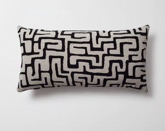 African Mudcloth Geometric Pattern| Throw Pillows| Black Long Lumbar Woven Jacquard Fabric Pillowcases 14x28, 20x20 inches Bed, Couch Decor