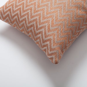 Orange Linen Chevron Lumbar Pillow Cover: Modern Woven Texture (12x20)